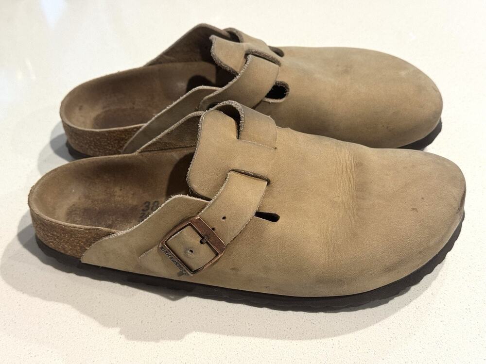 Birkenstock Boston Clogs Beige Size 38 Suede Leather Women's 7 Men's 5